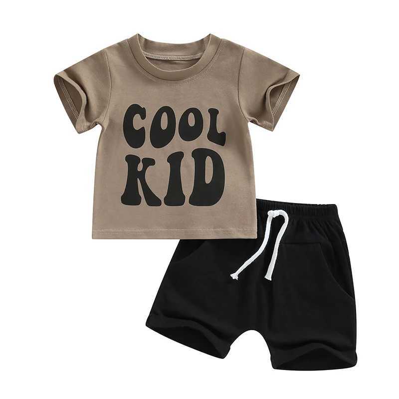 Clothing Sets Toddler Baby Boys Summer Clothes Set Letter Print Short Sleeve Crew Neck T-Shirt + Elastic Waist Solid Shorts Casual Outfit