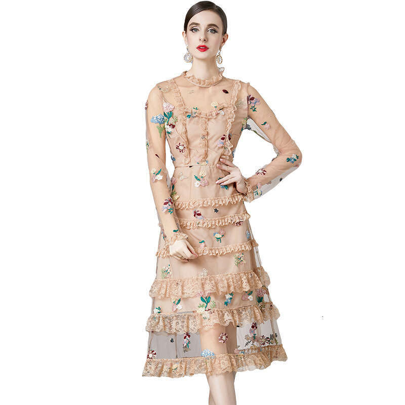 Palace Style in 2024, New Sweet Lace and Wood Ear Trim Slim Fit Fairy Dress for Women Polka Point Chiffon Long Sleeve Dress Short Temperament BOHO DRE