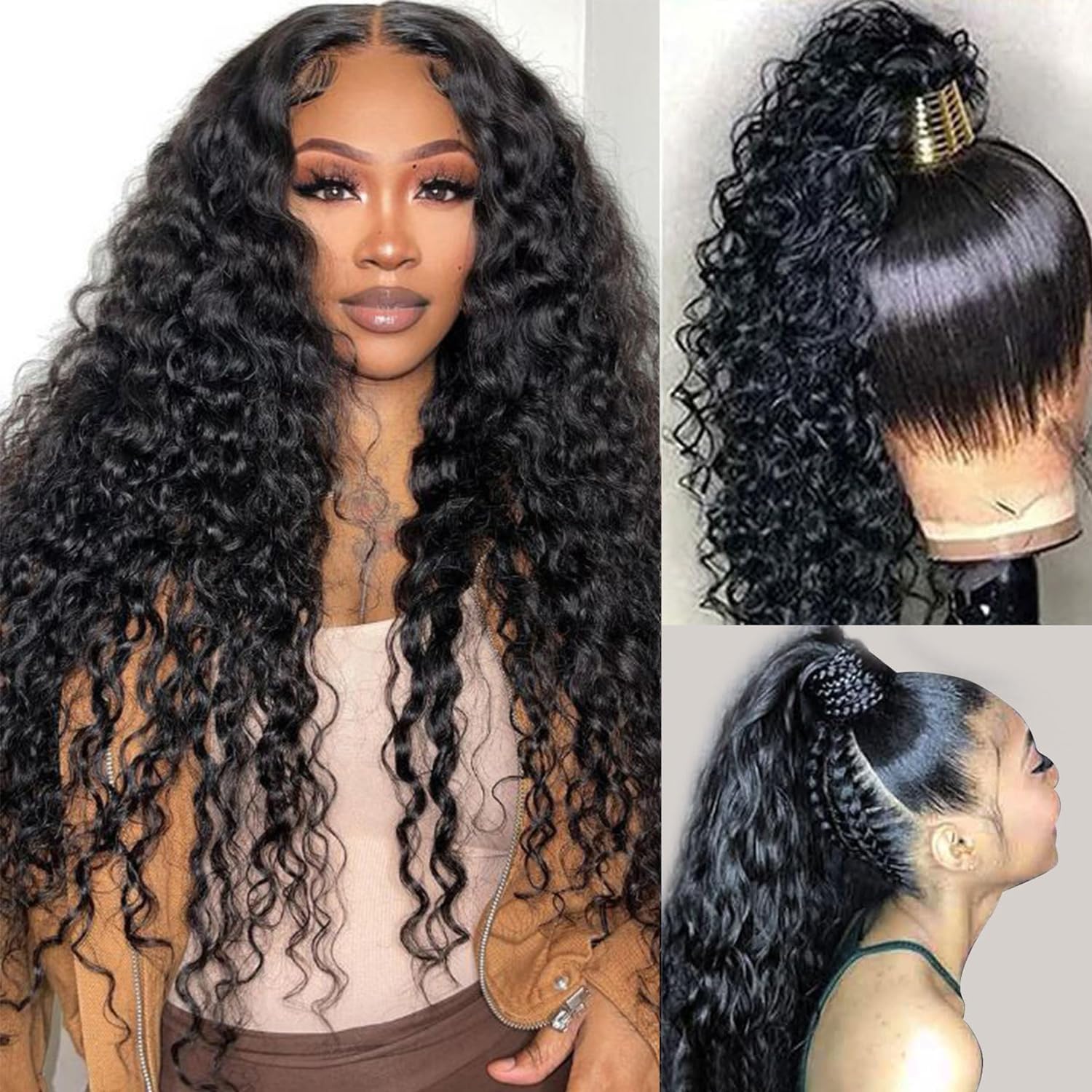 Water Wave Lace Front Wig Brazilian Virgin Human Hair 4x4 5x5 6x6 7x7 13x4 13x6 360 Full Lace Wigs for Women Natural Black Color Pre-Plucked Natural H