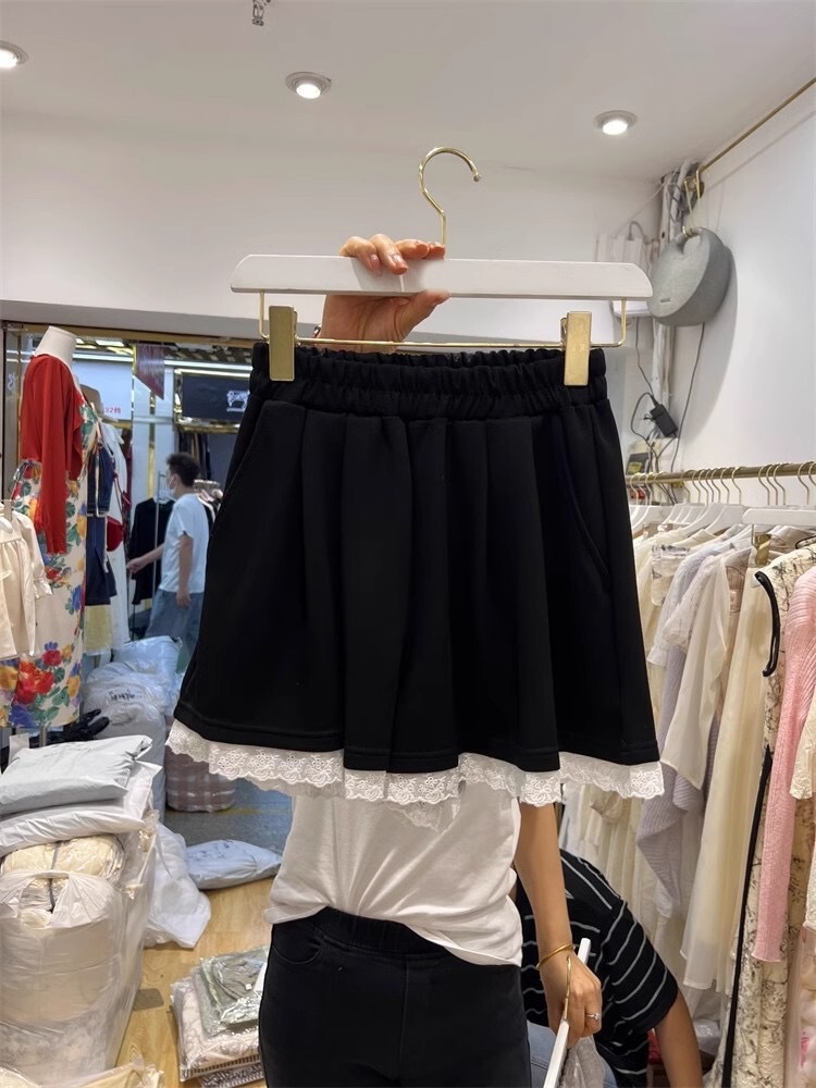 Official photo: Lace lace wide leg casual shorts for women in summer, Korean loose fit, high waist, sweet and spicy girl, dancing, sports, hot pants t