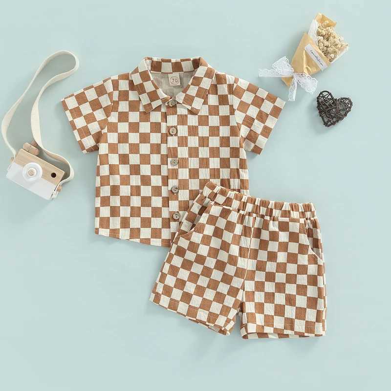 Clothing Sets Boys 2pcs Clothing Suit Summer Toddler Baby Boys Short Sleeve Lapel Neck Plaid Print Buttons Tops + Casual Short Pants