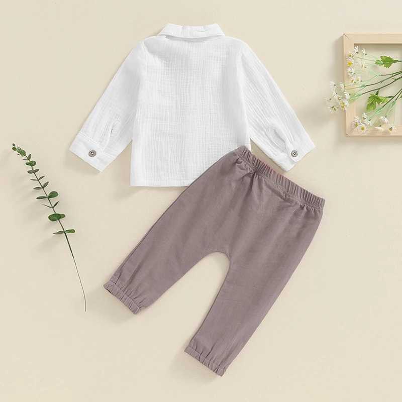 Clothing Sets Baby Kids Boy Fall Clothes Solid Color Button Long Sleeve Shirt with Bow Tie and Elastic Pants 2 Piece Outfits for Toddler