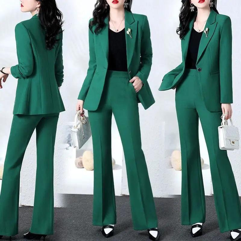 Spring and Autumn Fashion Blazer Coat Trousers Two Piece Womens Elegant Casual Suit Jacket Pants Set Female Clothing 240712