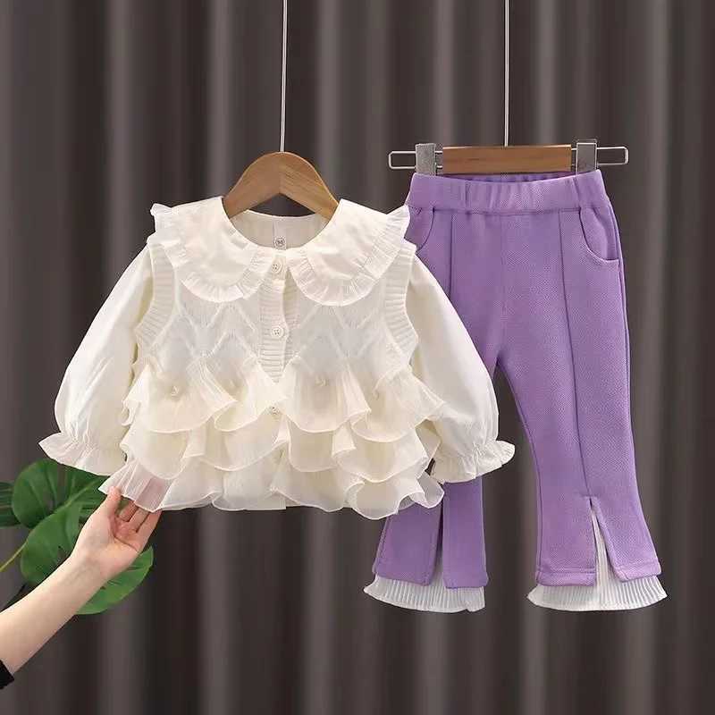 Clothing Sets Girls Spring and Autumn Clothing Set 2024 New Fashionable Girl Top+Pants Three Piece Set for Girls Fashionable Little Girl