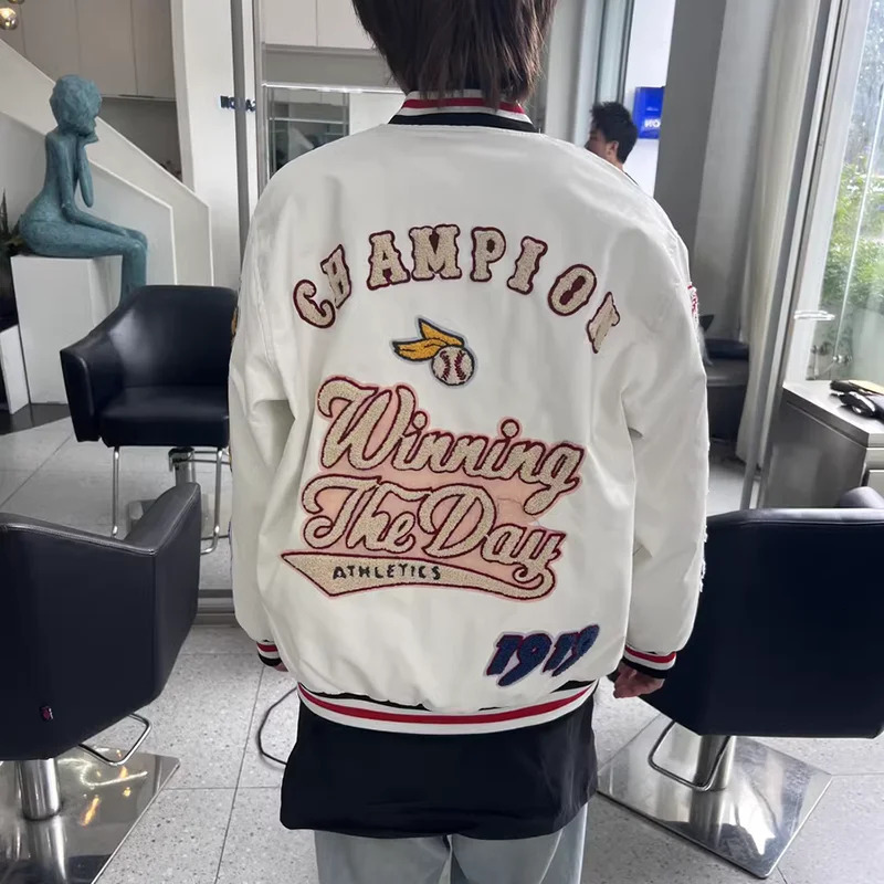 Baseball Uniform Jacket Men Y2k Retro Letter Flocking Embroidery Hip Hop Bomber Jackets Coats Harajuku PU Motorcycler Outwear 240716