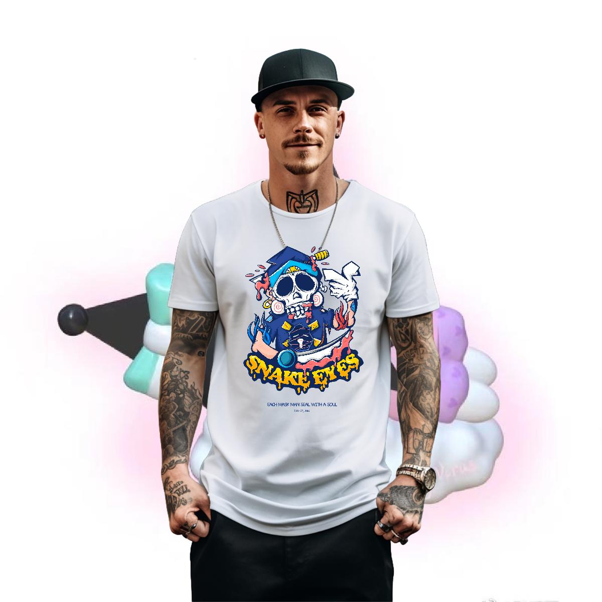 Classic T-Shirts Skeleton 230g Cotton Black Oversized Mens Tshirts Anime Printing Street Cotton Breathable Soft Clothings