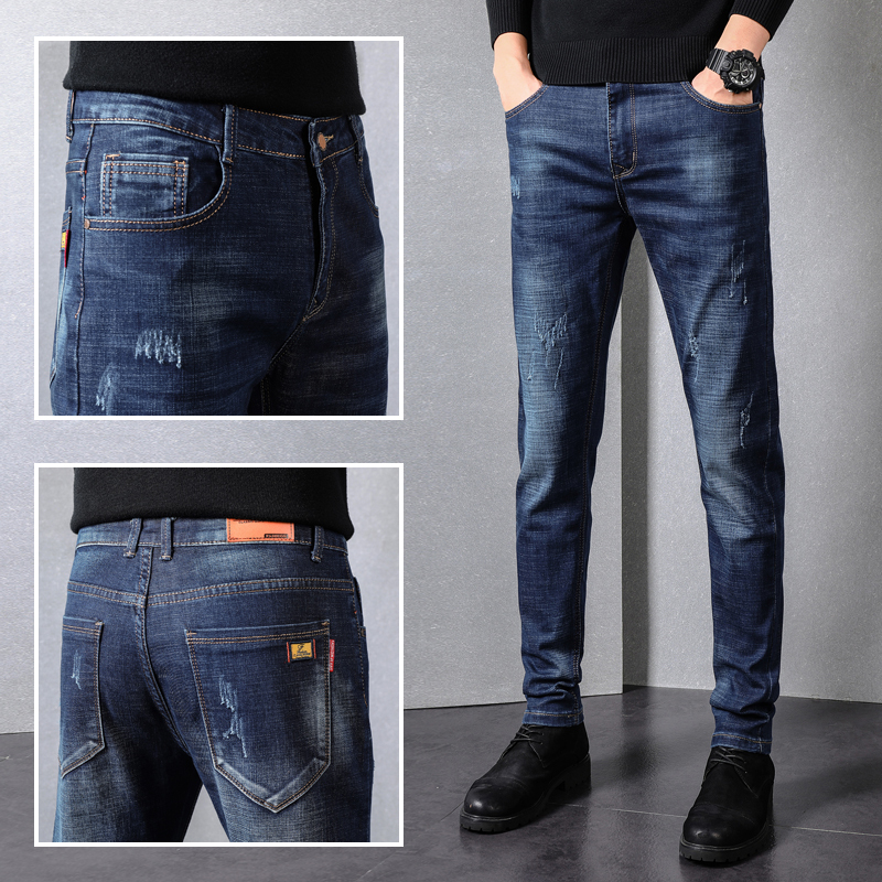 Autumn new slim fit fashionable jeans stretch straight leg denim pants men's Korean version trend