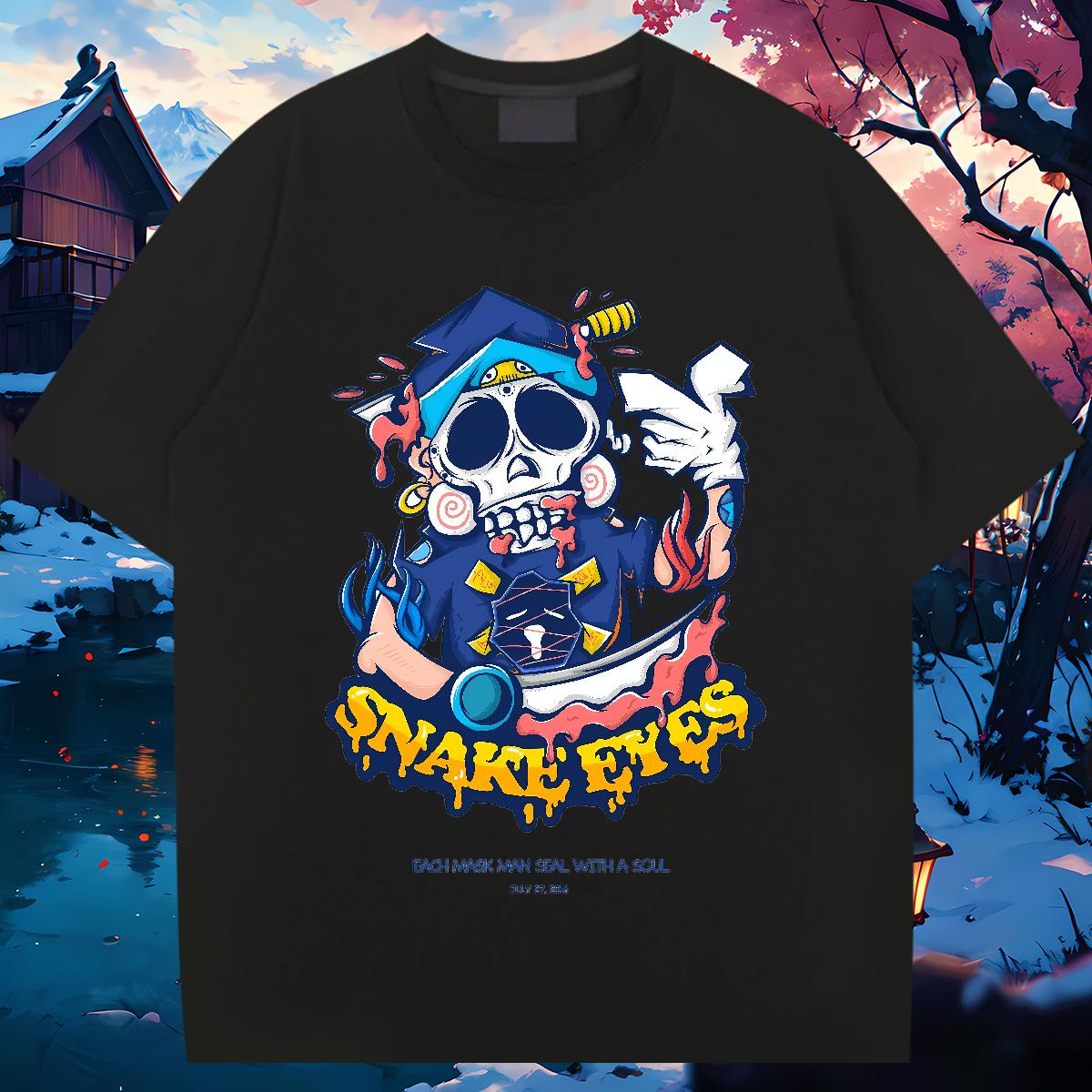 Designer T-Shirts for Men Skeleton 230g 100% Cotton Casual Beach Breathable Crew Neck Cotton Men Clothes T-Shirt Fashion Designer Black White Polos