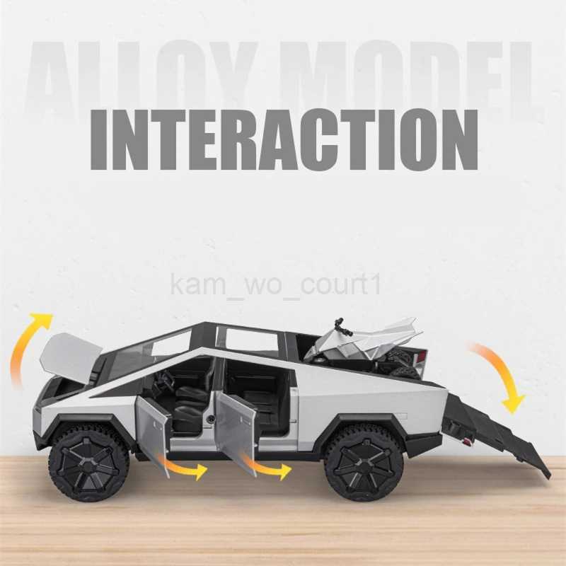 1/24 Cyber Toy truck Pickup Alloy Car Model Diecasts Metal Toy Off-road Vehicles Car Model Simulation Sound and Light Kids Gifts Z240717