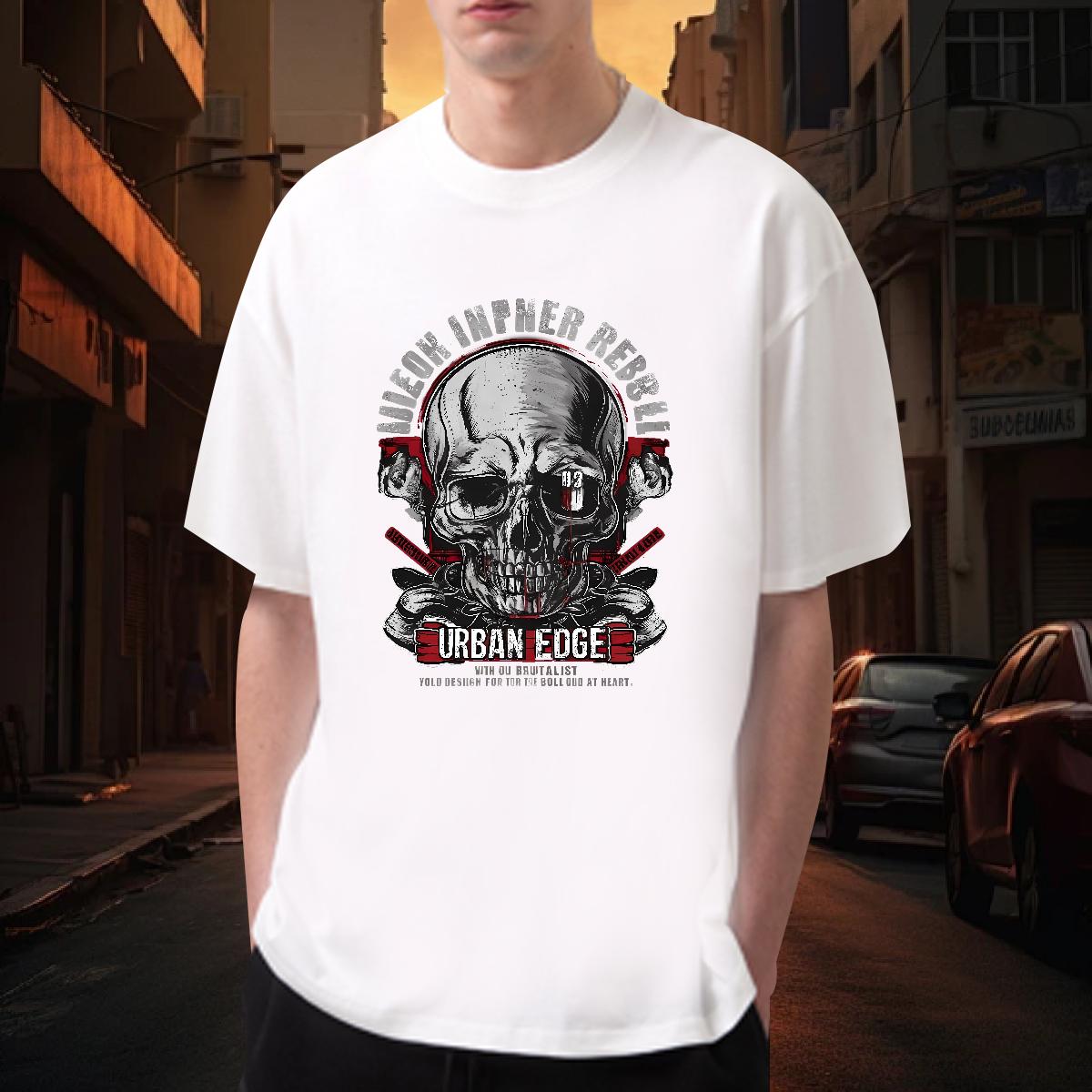 Casual New T-Shirts for Men Skeleton 230g Cotton Black White Men Tops Tees Hip Hop Street Cotton O Neck Short Sleeves High Quality Clothes