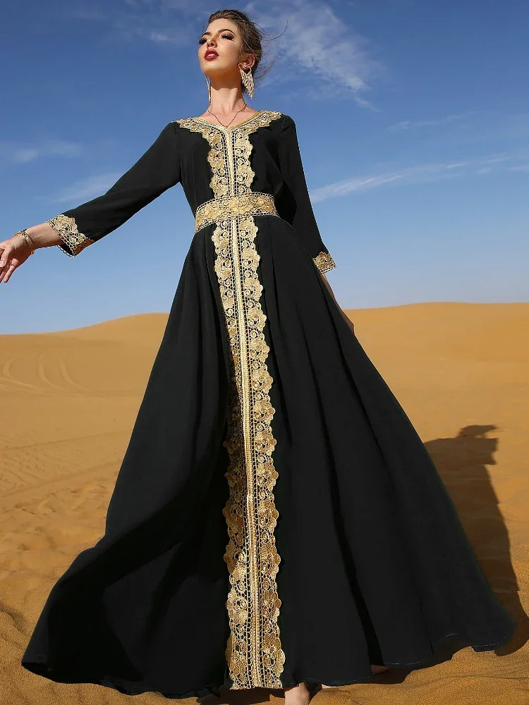 Eid Party Dress for Women Lace Dubai Arab Ramadan Abayas Caftan Kaftan Vestido Muslim Woman Abaya Long Dresses 240715