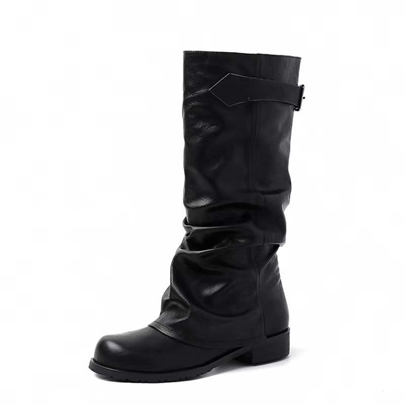Retro short boots new Western style boots pants leg boots pleated pile boots knee high boots