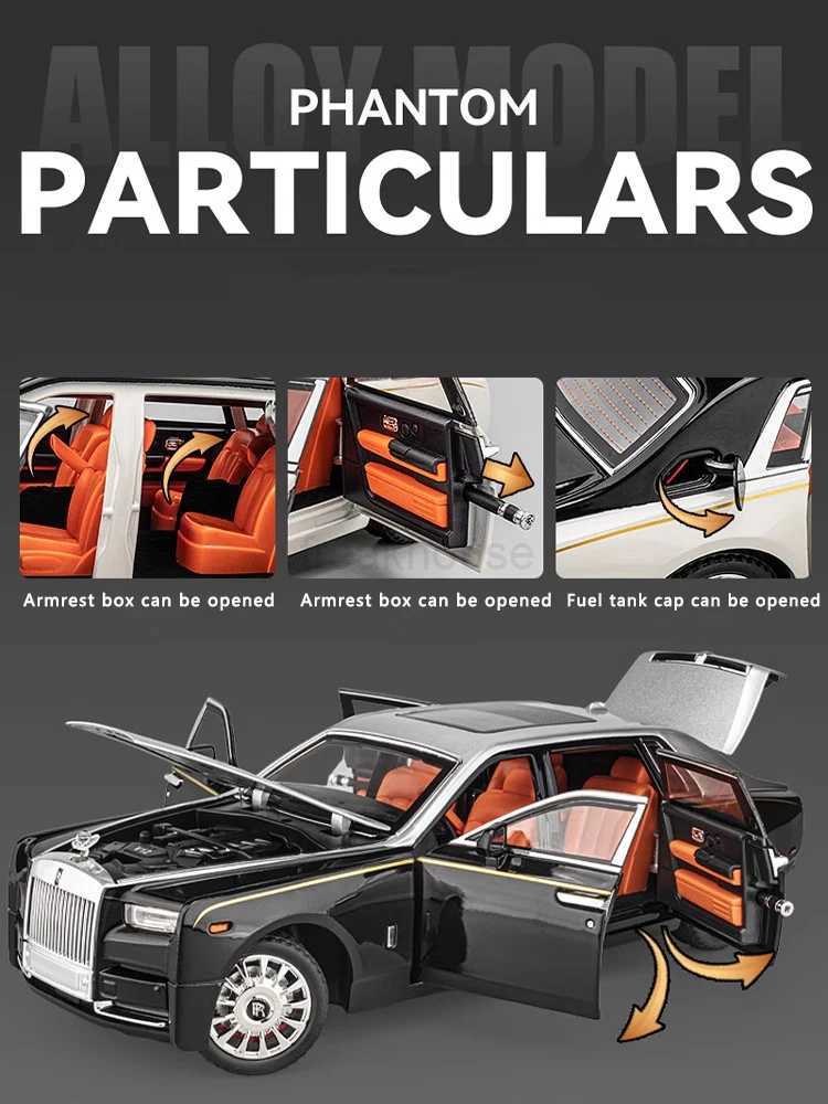1 18 Large Rolls-Royce Phantom Alloy Car Model Simulation Sound And Light Pull Back Toy Car Metal Boy Collection Decoration GiftCL240717