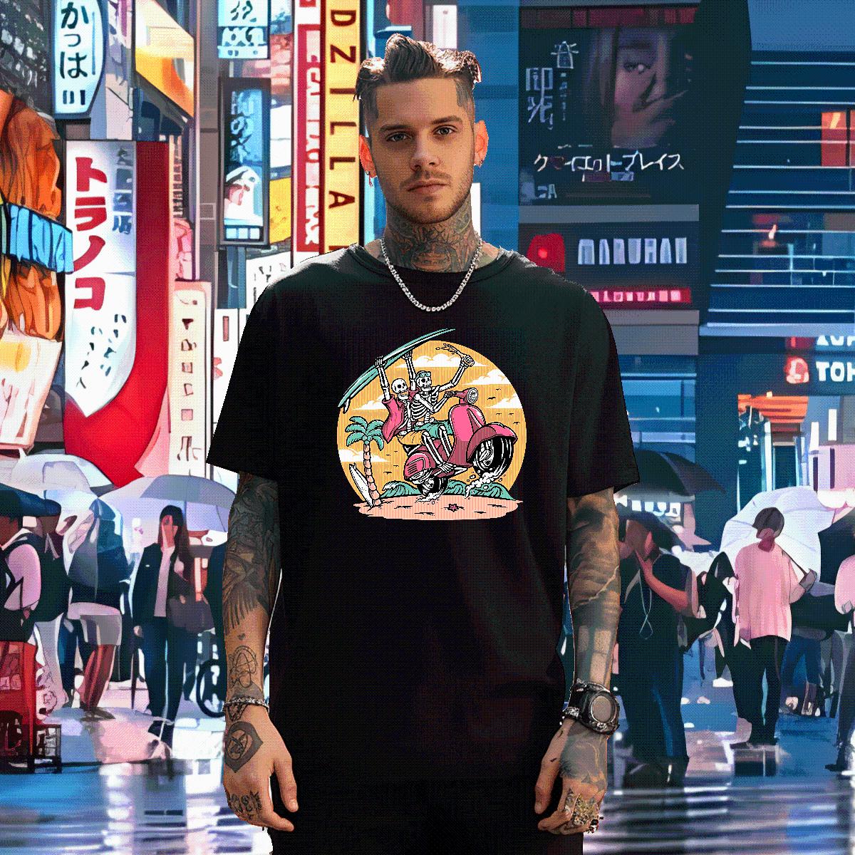 Unisex T Shirt For Man Skeleton 230g Cotton Summer Casual Cotton O Neck Short Sleeves Men Clothes T-Shirt Customized Cartoon Printing S-4XL Tops Tees