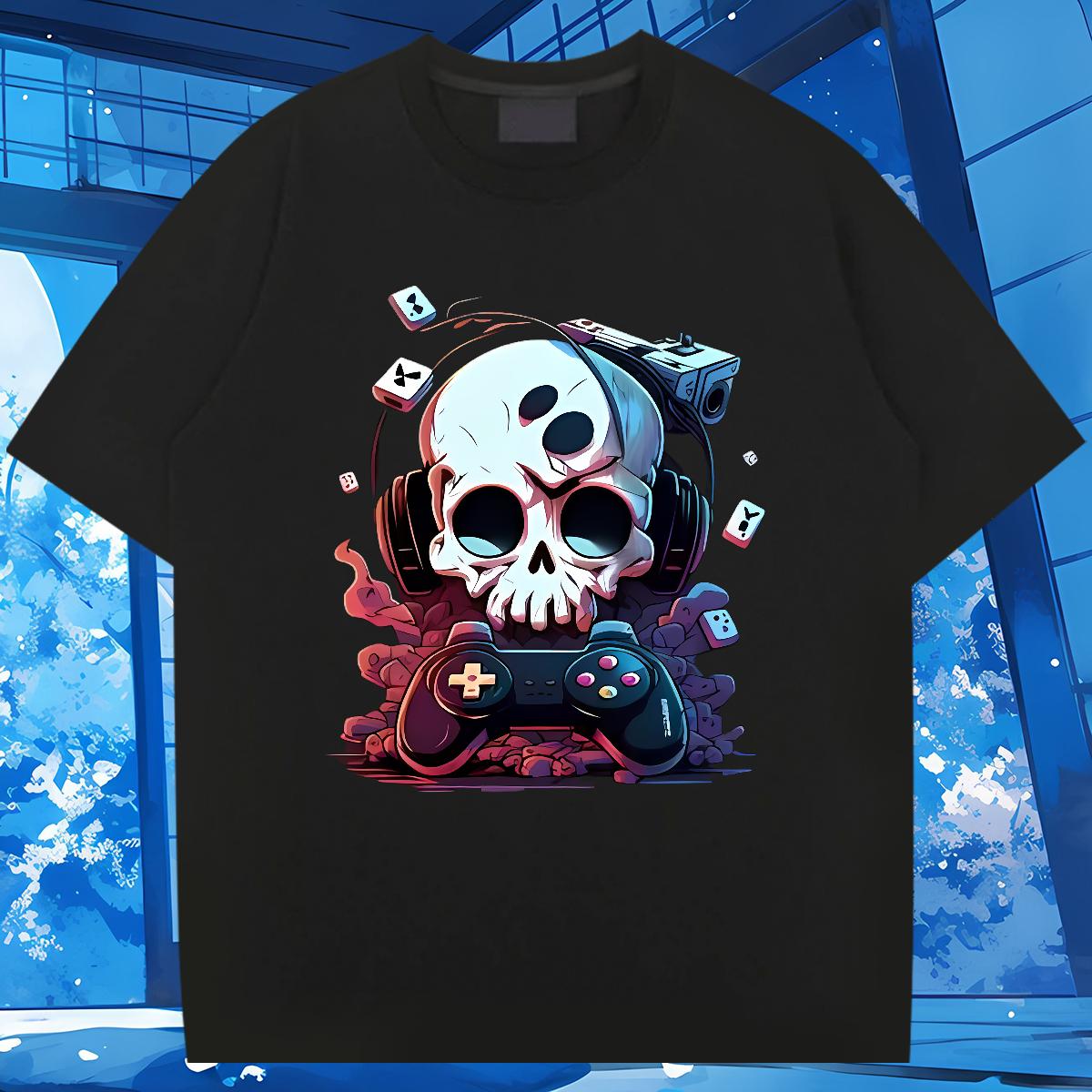 Customized Man T Shirts Skeleton 100% Cotton 230g Skull High Street Hip Hop Men Tops Tees Cotton Breathable Designer