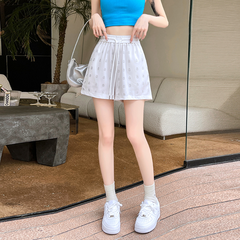 Lighing Delivery Acetic Acid Diamond Casual Wide Leg Shorts for Women 2024 Summer New Loose High Waist slimming A-line Hot Pants
