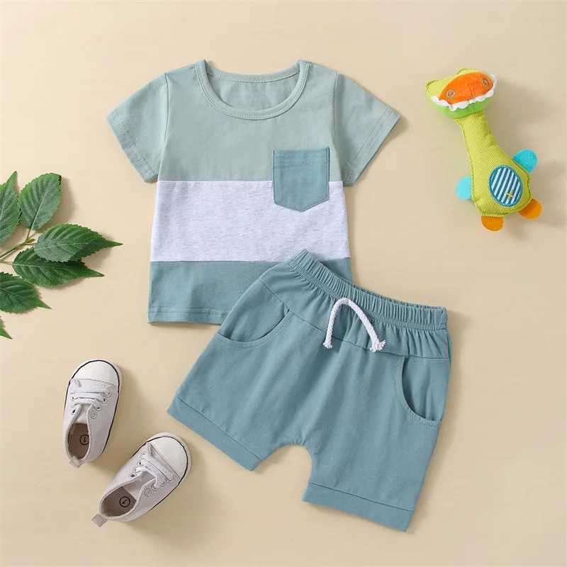 Clothing Sets Toddler Newborn Infant Baby Boys Summer Clothes Sets Short Sleeve Round Neck Stripe Print T-Shirt + Elastic Waist Solid Shorts