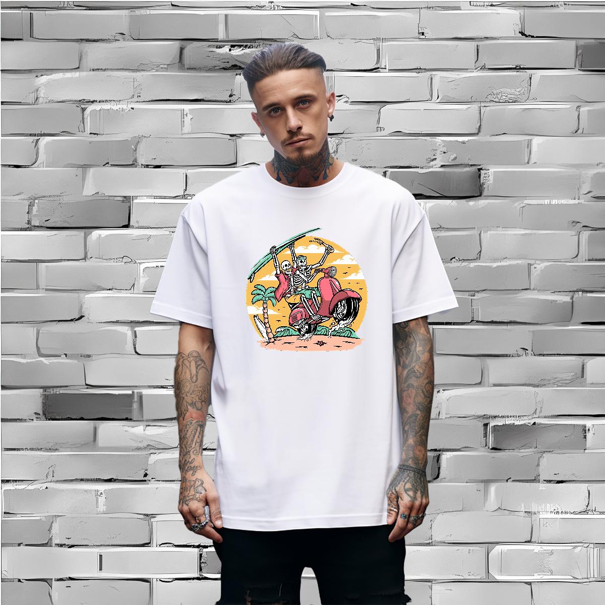 Cool Design Men Tshirts Skeleton 230g 100% Cotton Cotton O Neck Short Sleeves Street Casual Man T Shirts Plus Size Custom 2024 DIY Tees