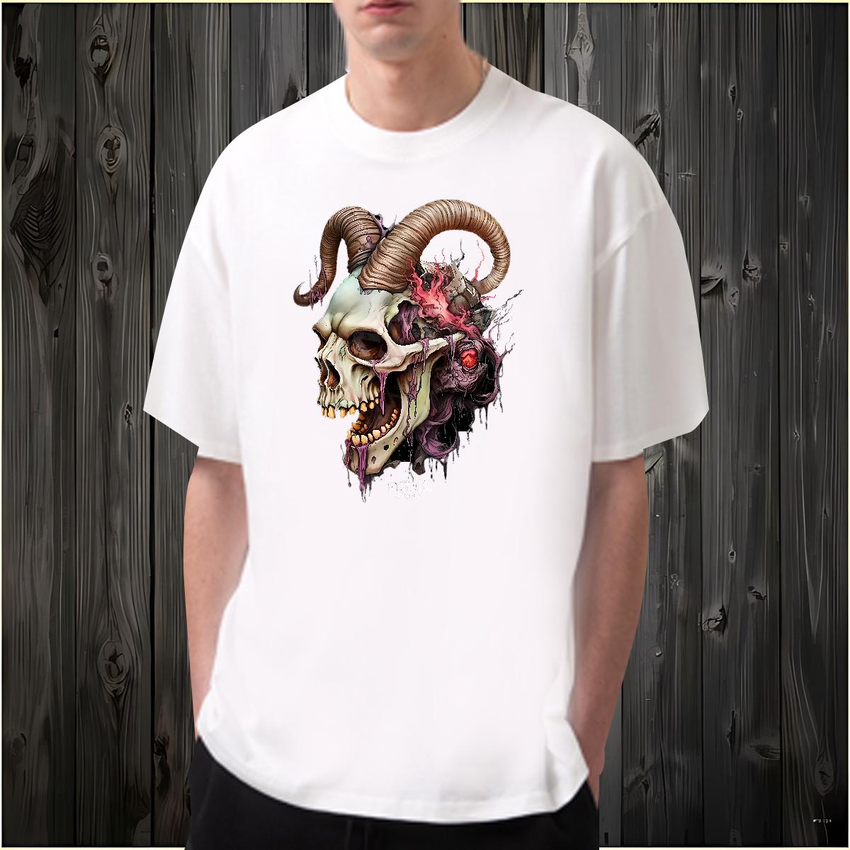 High Quality Men T Shirts Skeleton 230g Cotton Street wear Hip Hop Crew Neck Cotton Men Clothes T-Shirt Casual New Custom Cartoon Wear