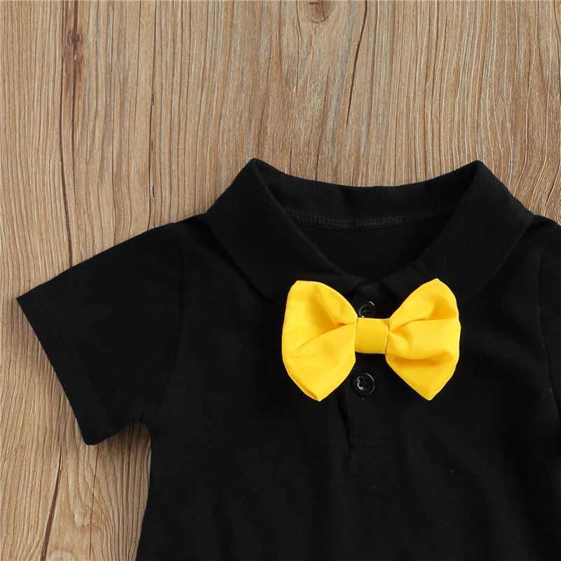 Clothing Sets Baby Boys 2Pcs Gentleman Clothes Set Short Sleeve Bow Tie Decorations Solid Color Romper with Suspenders Short Pants