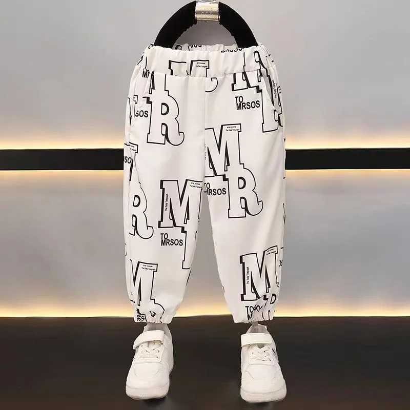 Clothing Sets 2-9Y Teenage Boys Shirt Set 2024 New Handsome Childrens Summer Short Sleeve Letter Shirt +Long Pants Baby Boy Summer Clothing