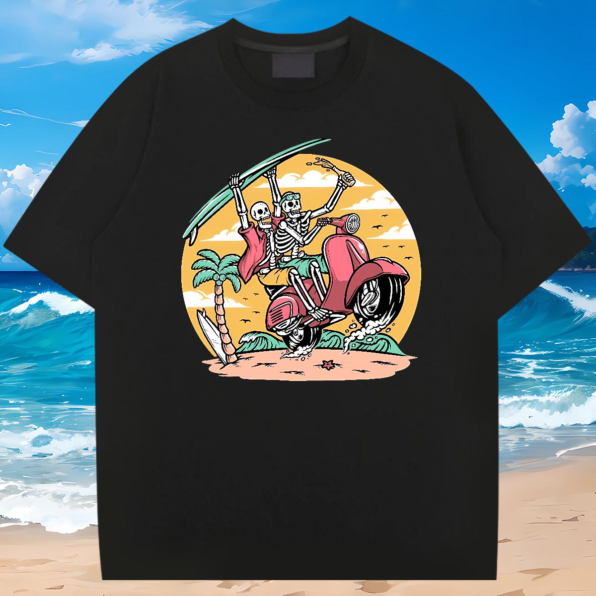 Cool Man T Shirts Skeleton 230g 100% Cotton Outdoor Breathable Short Sleeve Couples T Shirts Wholesale Cartoon Printing S-4XL Tees Shirts