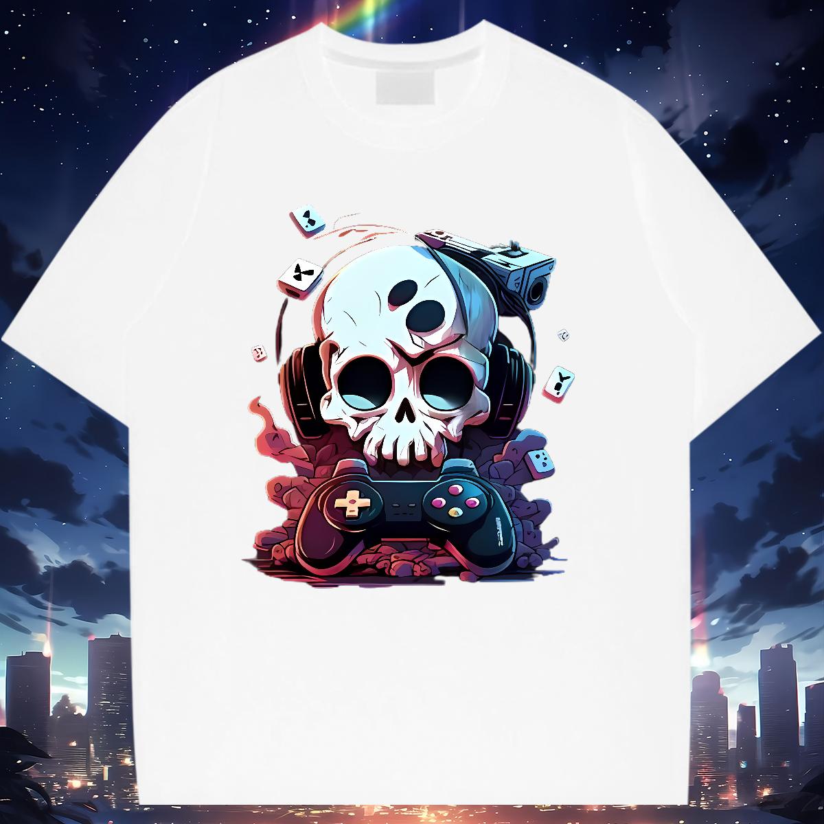 Brand T-Shirts Skeleton 230g Cotton Outdoor Cotton O Neck Short Sleeves Men Tops Tees 2024 Designer Custom Print Oversized Tshirts