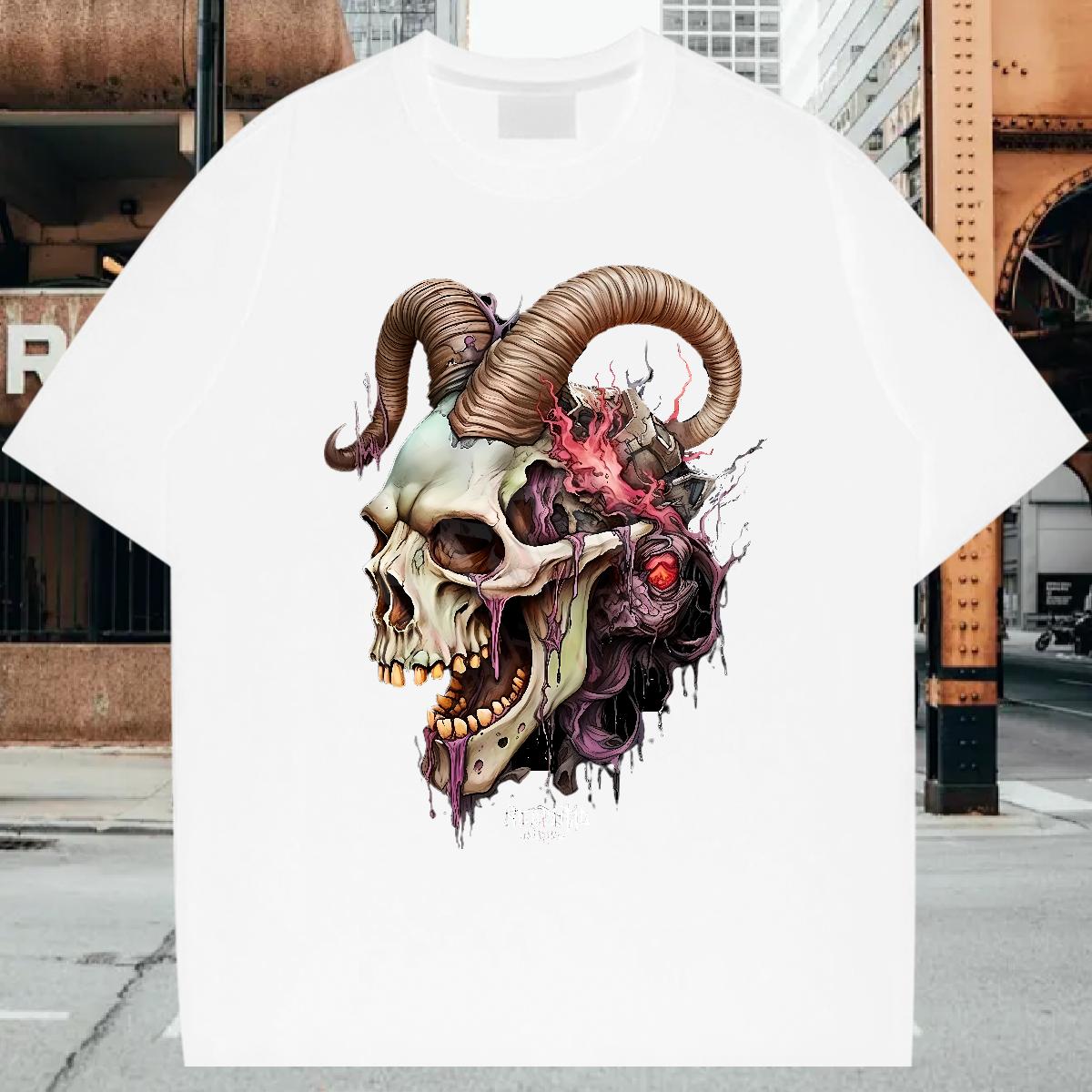 2024 DIY T shirt Skeleton 230g Cotton DIY Logo Oversized Men Clothes T-Shirt Summer Casual Breathable Crew Neck Cotton High Quality Top Tees