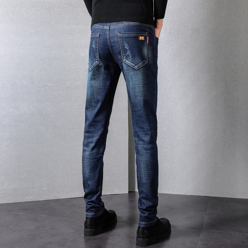 Autumn new slim fit fashionable jeans stretch straight leg denim pants men's Korean version trend