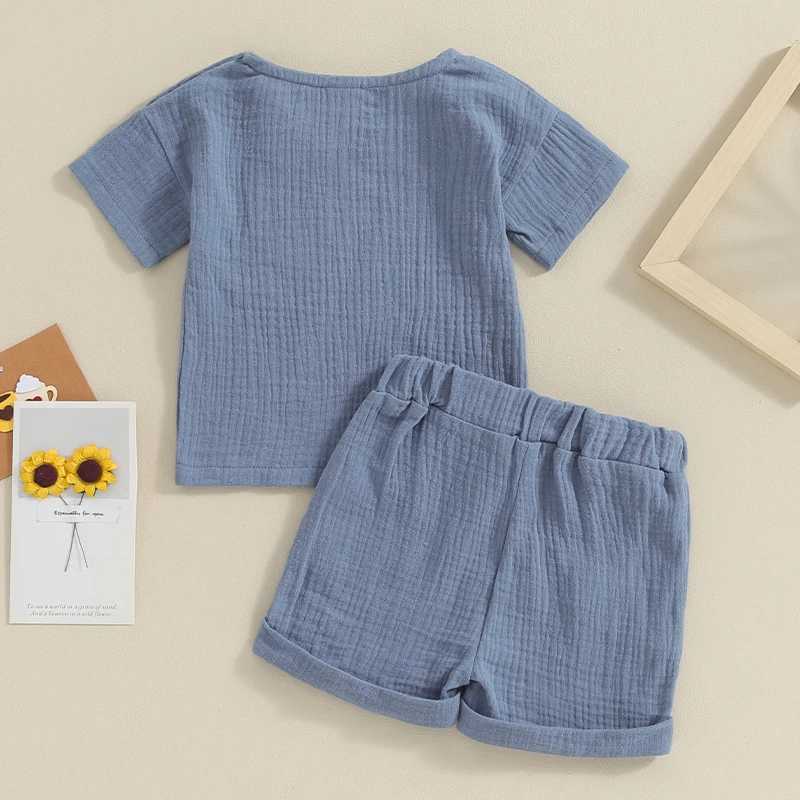 Clothing Sets Toddler Infant Boy Summer Set Children Clothes Short Sleeve Tops Elastic Waist Folded Hem Shorts with Pocket 2 Piece Boy Outfits
