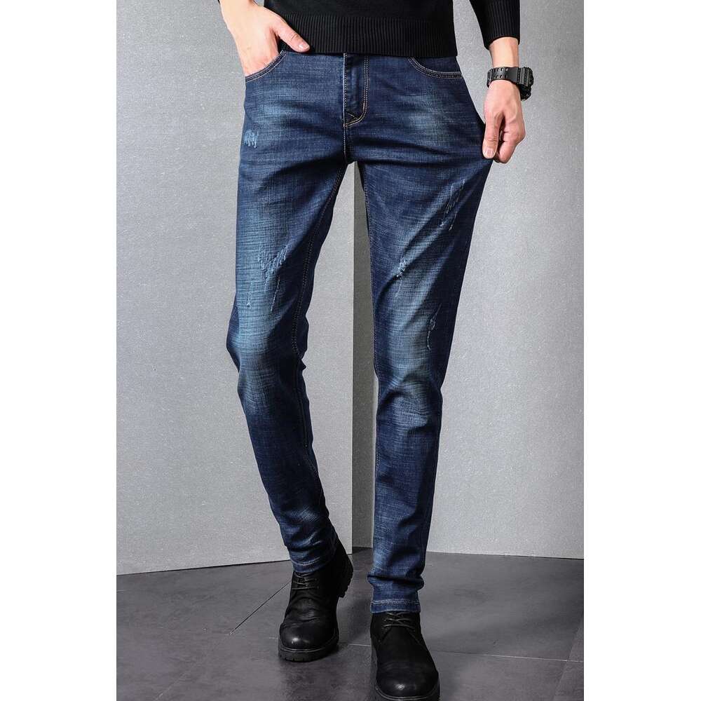 Autumn new slim fit fashionable jeans stretch straight leg denim pants men's Korean version trend