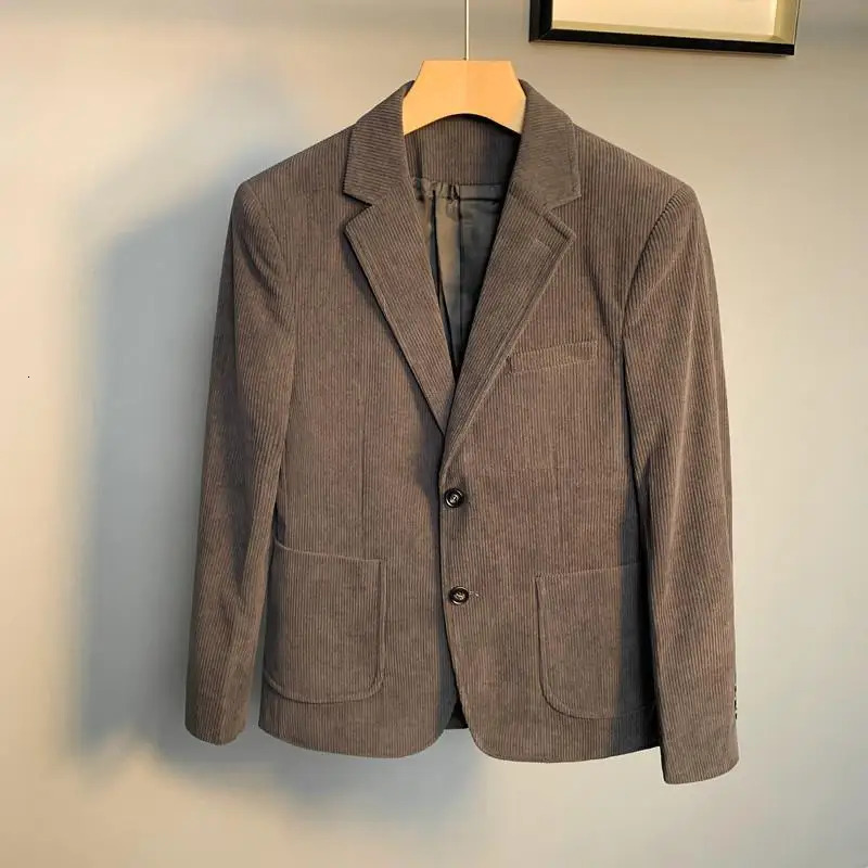 British style mens business striped suit slim corduroy solid color leisure fashion coat 240711