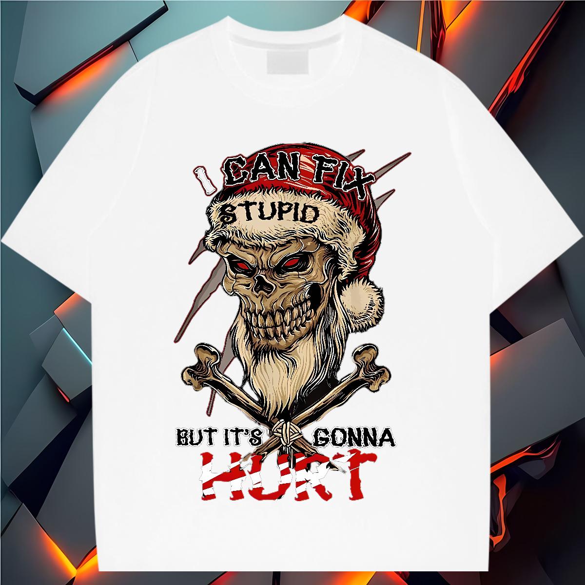 Fashion Casual T Shirts Men Skeleton 230g 100% Cotton Black White Hip Hop Street Mens Tshirts Crew Neck Cotton Breathable Loose