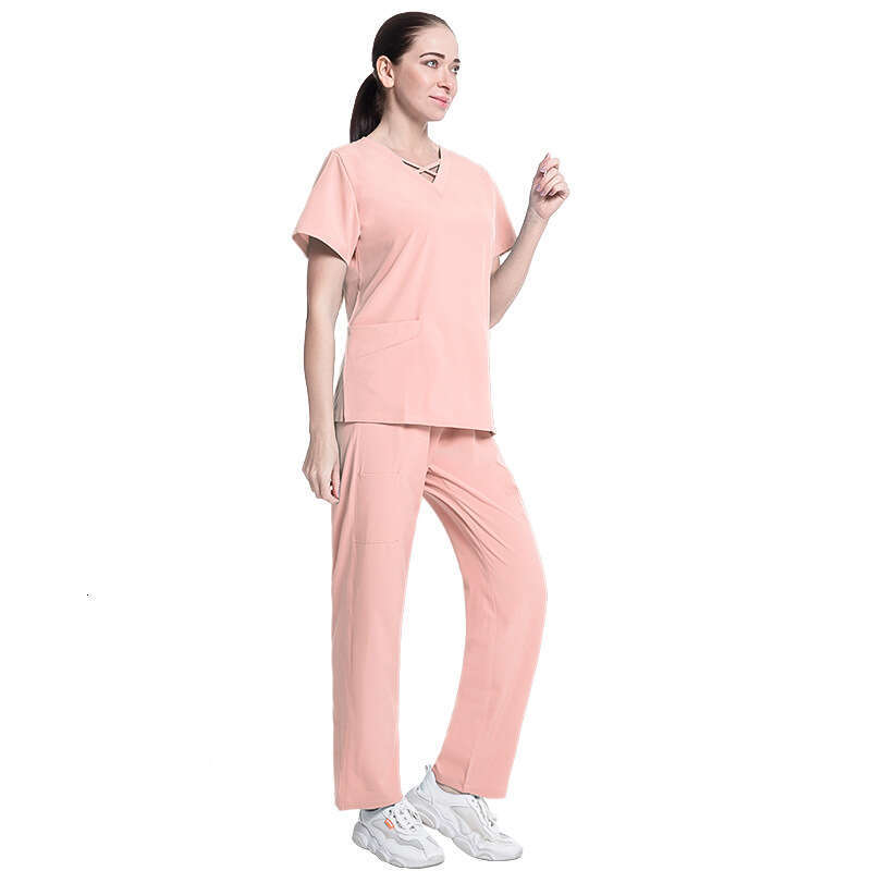 Niaa Hinn Scrub Set Scrubs for Women Uniform Undefined New Arrival New Product Gentle Wind French Solid Printing Bifurcated Short Self-cultivation