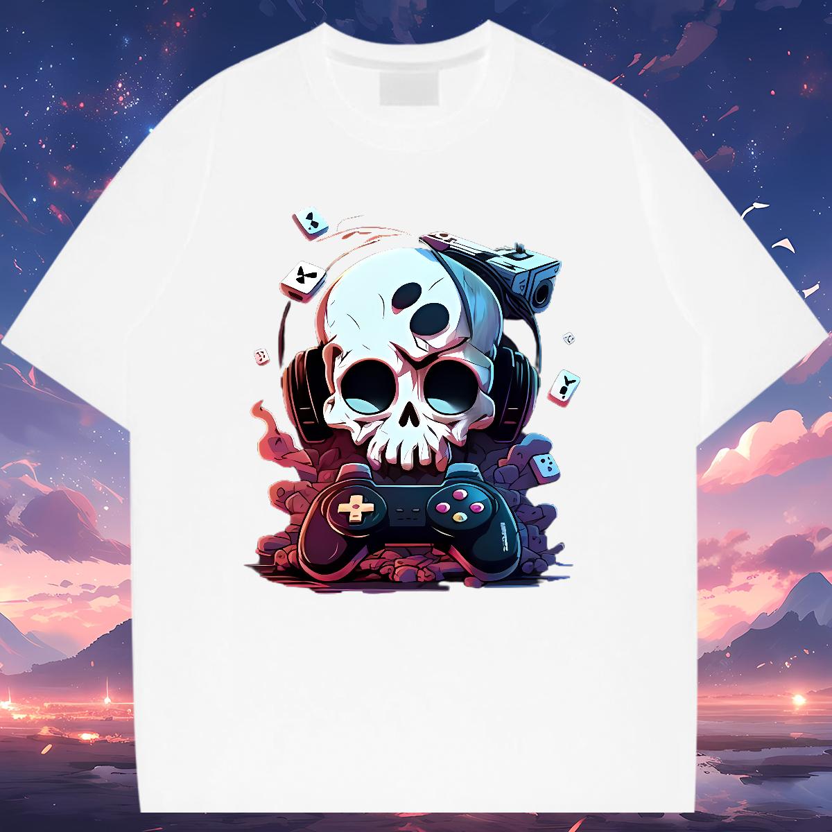 2024 Designer T-Shirts Skeleton 100% Cotton 230g White Plus Size Sports Casual Men Tops Tees Short sleeve Cotton Soft Wholesale