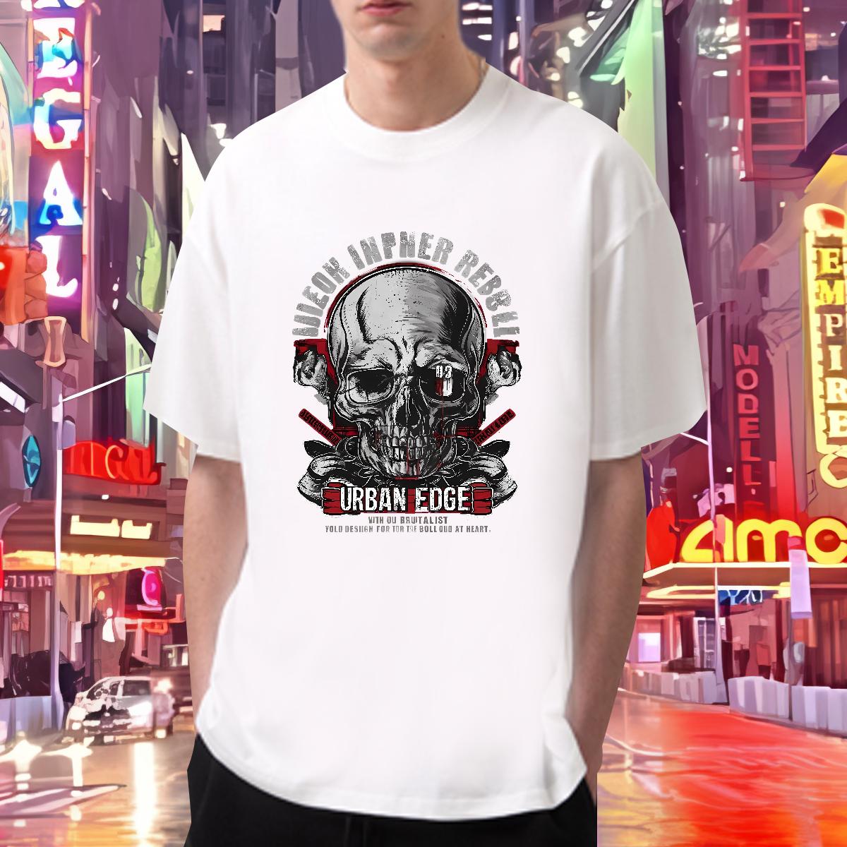 DIY T-Shirts Skeleton 100% Cotton 230g Cartoon Print Men Tops Tees Casual Round Neck Short Sleeve Designer Tees Shirts