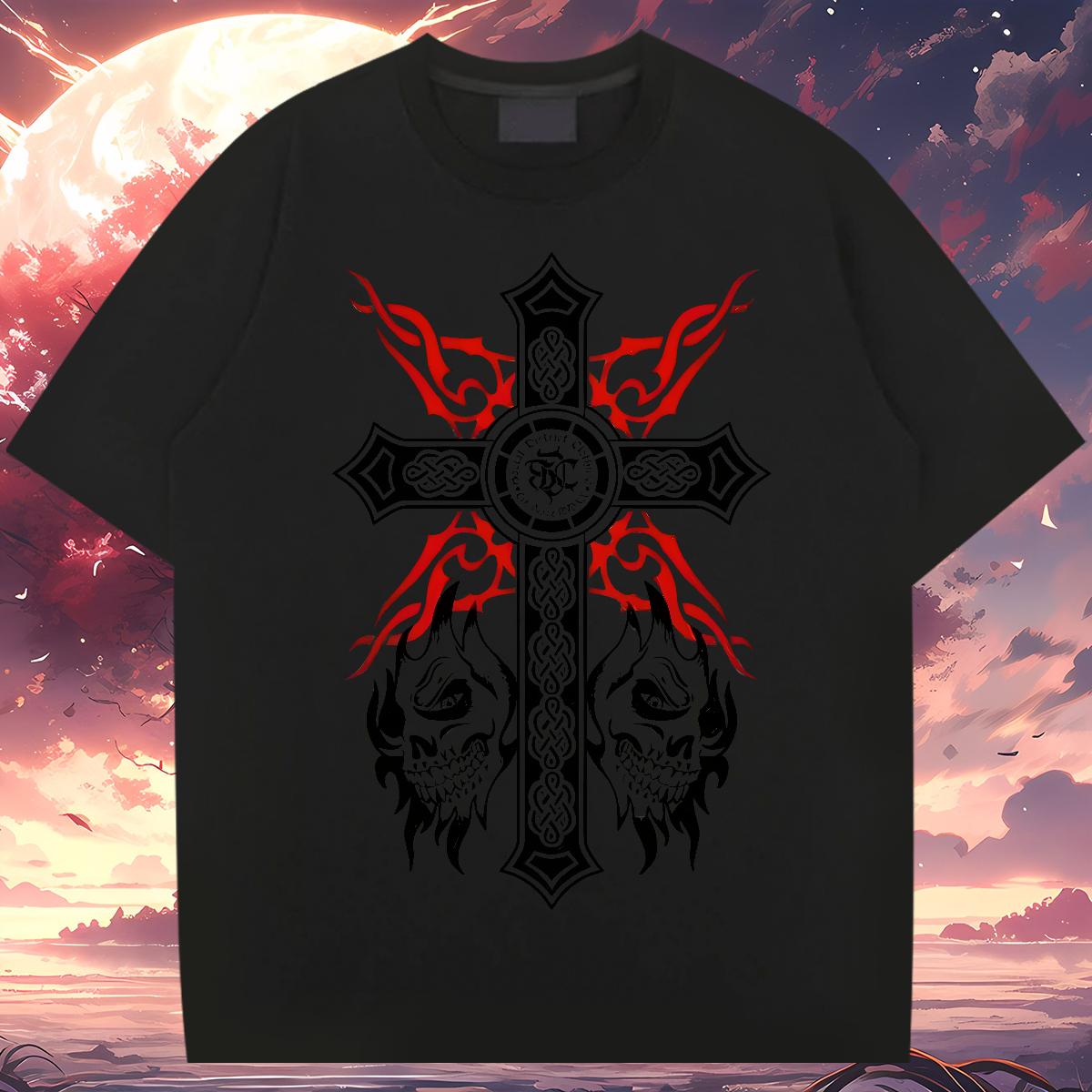 Wholesale T shirt fathion 100% Cotton 230g Skull Mens Tshirts Street Casual Crew Neck Cotton Brand Tees