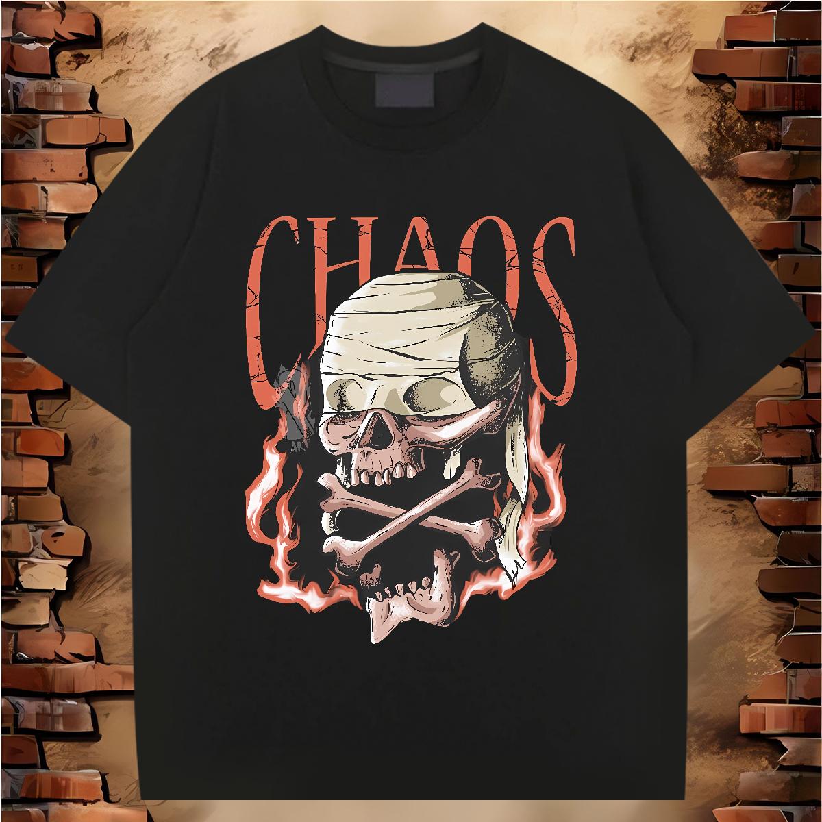 Casual New Man T Shirts Skeleton 230g Cotton Anime Home Outdoor Men Tees Round Neck Short Sleeve Loose Fit