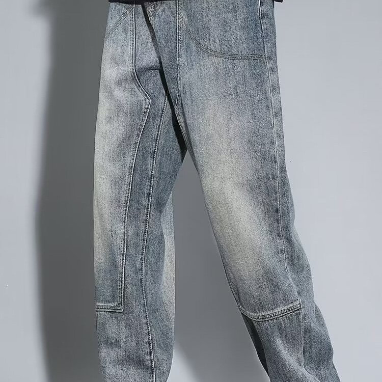 Jeans men 2024 new loose high street straight leg trendy brand, vintage high-end feel, long pants for men's fashion
