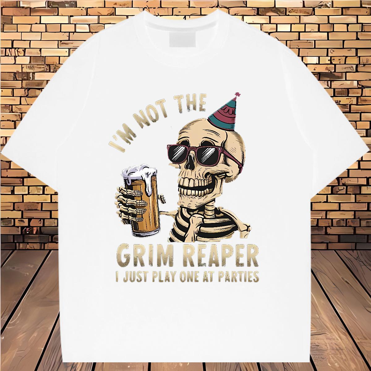 Fashion T-Shirts Skeleton 230g Cotton Custom Printed Casual Tshirts Crew Neck Cotton Breathable Unisex