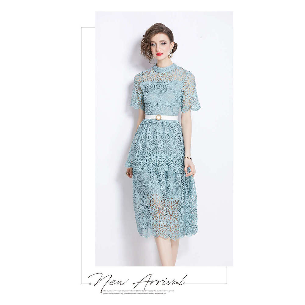 Light Luxury Heavy Industry Hollowed Out Carved Lace for Womens High Grade Multi Layered Ruffle Edge Cake Dress, Celebrity Style Dress SKINNY DRESS