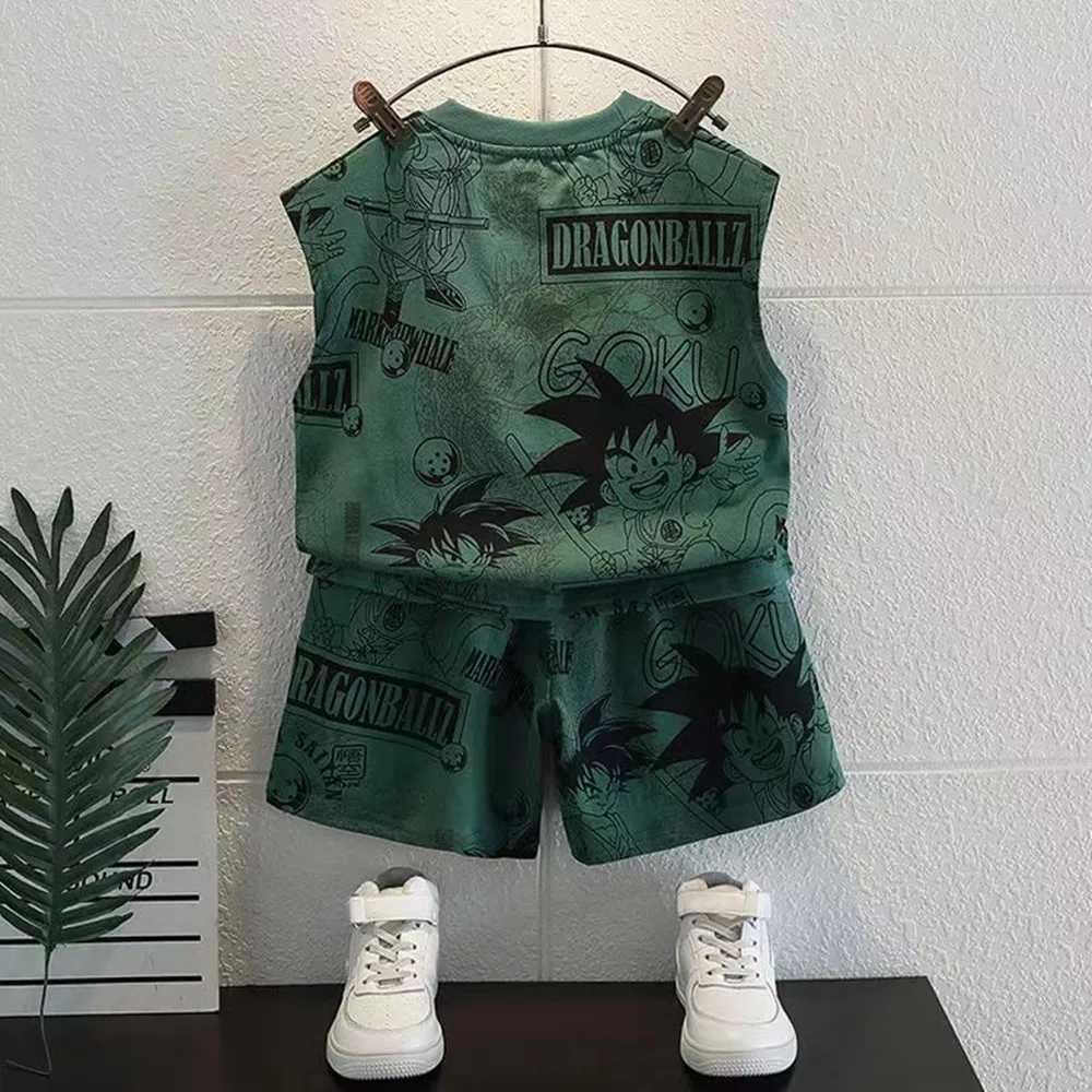 Clothing Sets Childrens Summer Sleeveless Set 2024 New Western Style Childrens Summer Clothes Boys Baby Thin Tank Top Two Piece Set Trendy
