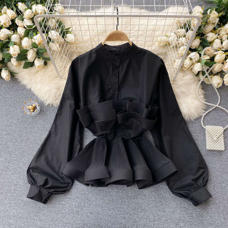 Best Saller Loose Versatile Summer High Street Long Sleeve Tee Shirts O-neck Crop Tops Long-sleeved Women Short Slim-fit Stripe Chiffon Graphic T Shir