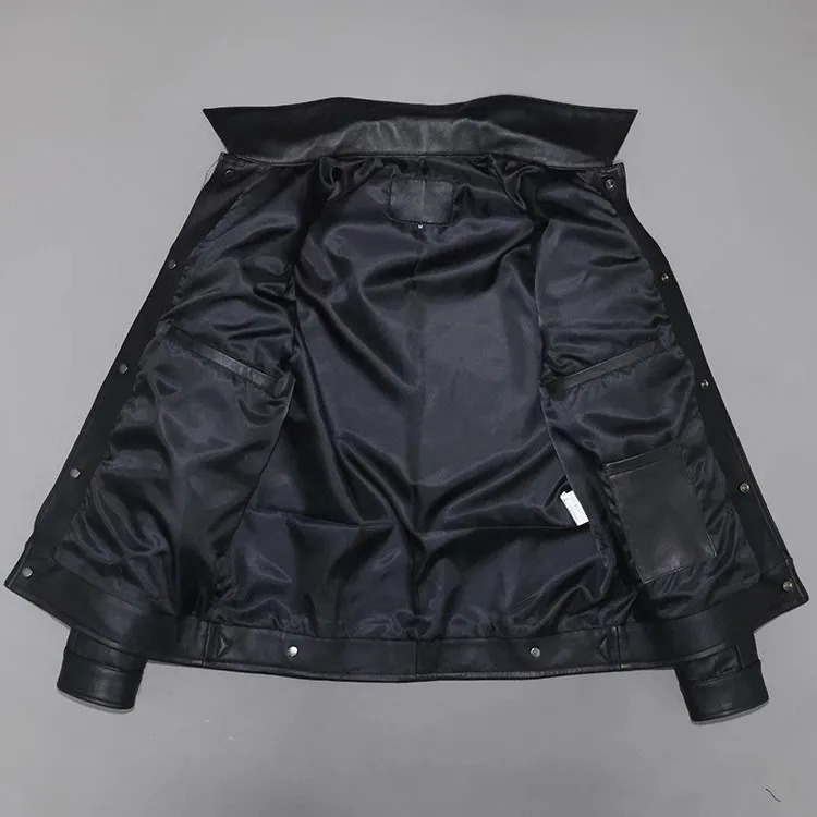 .100% natural Soft thin sheepskin.Young casual slim fit real leather jacket. denim leather coat.Y2K.short 240716