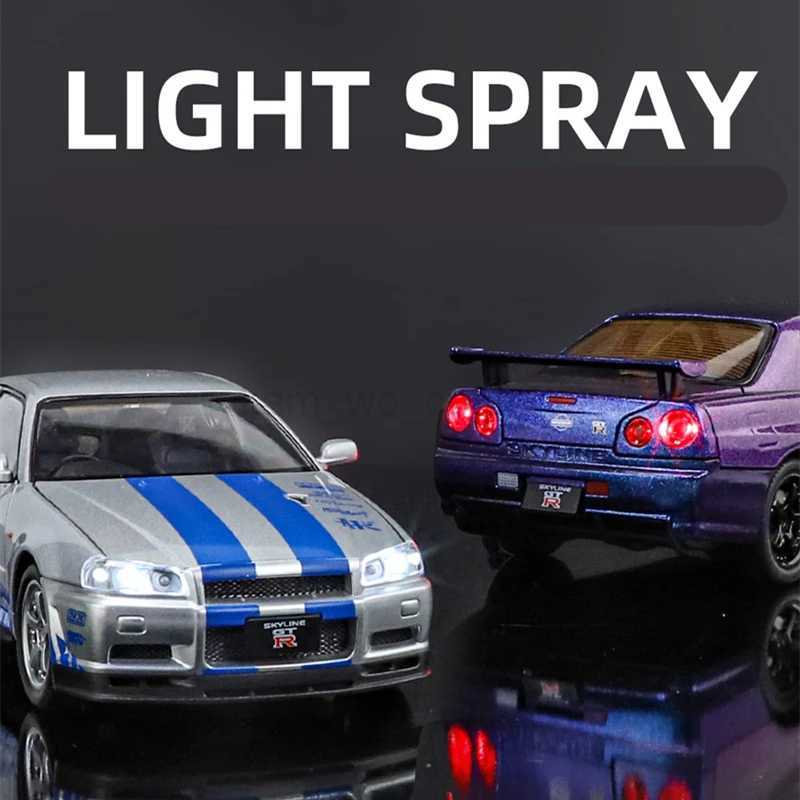 1 24 Nissan Skyline Ares GTR R34 Alloy Sports Car Model Diecasts Metal Racing Car Vehicles Model Sound Light Childrens Toys GiftM240717