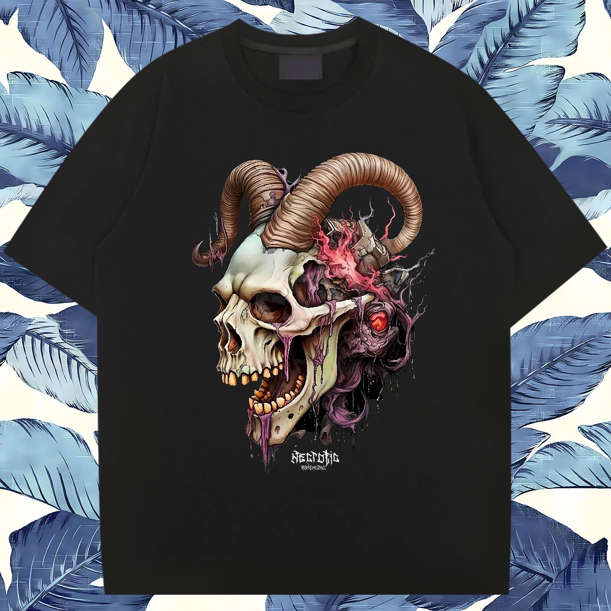 Unisex Men Clothes T-Shirt Skeleton 230g Cotton Crew Neck Cotton Breathable Anime Printing Street Men T Shirts DIY Printed New Arrival Tee Shirt