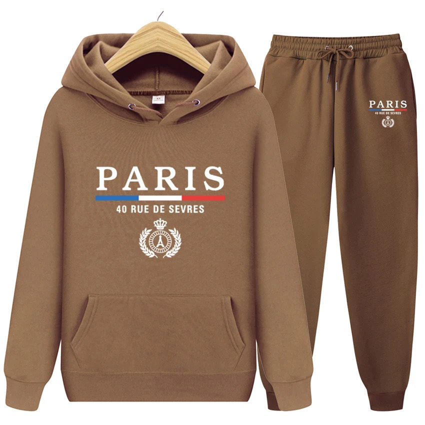 France Paris Men Women Hoodie Sweatshirt Tracksuit Set 2PC Autumn Winter Mens Hooded JacketPants Suit Male Sportswear Outwear 240717