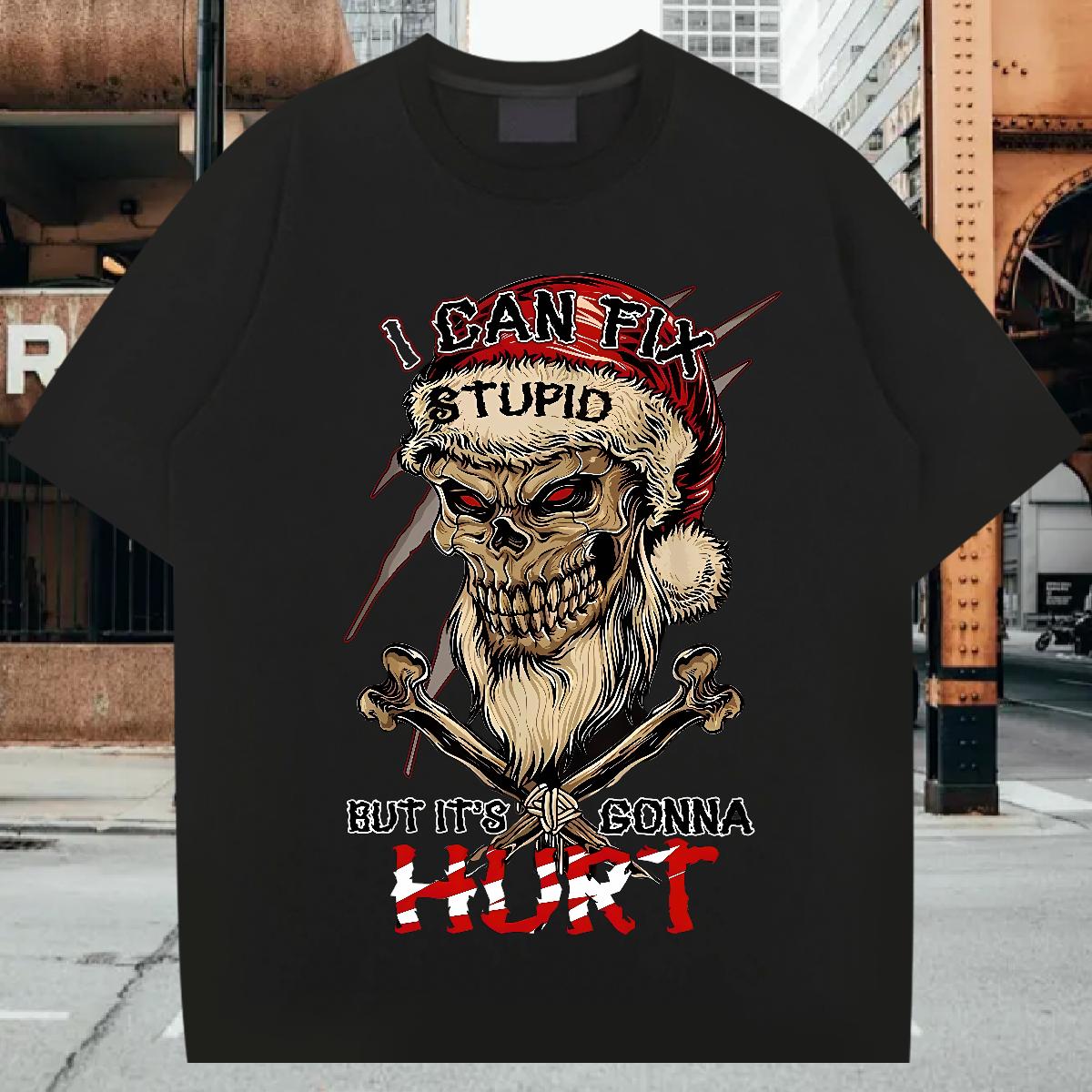 Fashion T-Shirts Skeleton 230g 100% Cotton Skull Men Clothes T-Shirt Street Wear Breathable Crew Neck Cotton Cool Design Tees Shirts