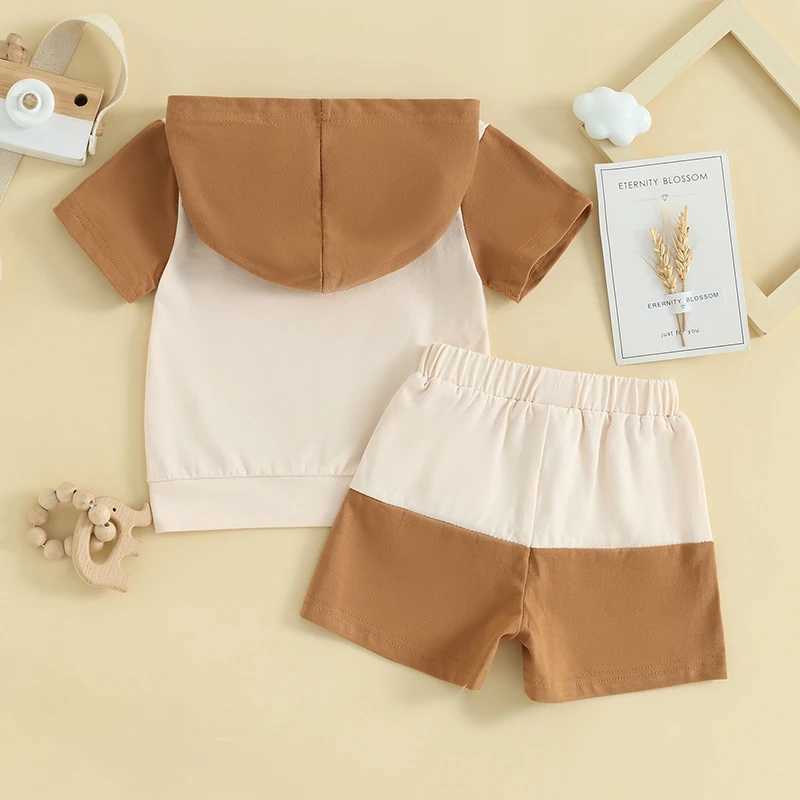 Clothing Sets Toddler Infant baby Boy Summer Clothes Outfit Contrast Color Short Sleeve Hood T-Shirt with Elastic Waist Shorts