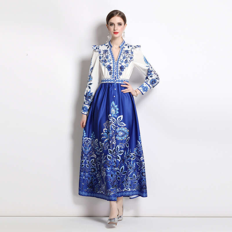 2023 Spring French Slimming Waist, Hepburn Style Elegant Big Swing Skirt Dress Muslim Fishtail Dress Chiffon Floral Dress Waist Short Sexy Loose Silk 